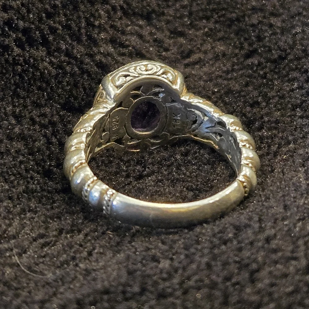 Robert Manse 18k & 925 Sterling Silver Amethyst Gemstone Ring Vintage - Picture 3 of 7
